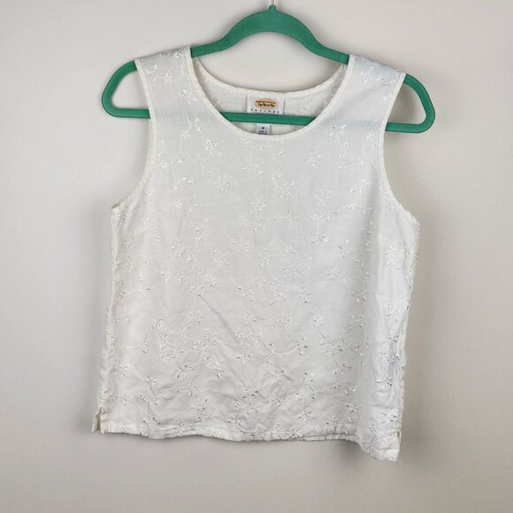 Talbots 100% Irish Linen Floral Embroidered Tank Top sz MP - Picture 1 of 8
